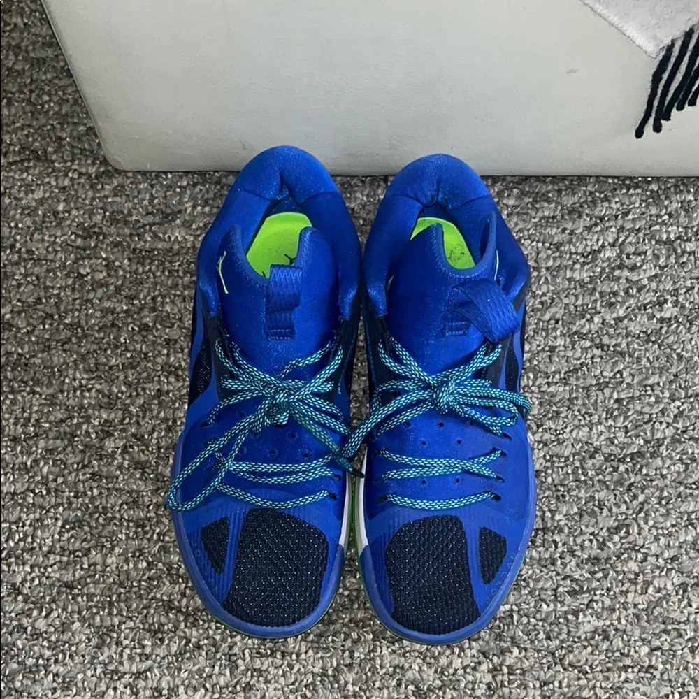 Blue Kids Athletic Shoes with Lime Accents